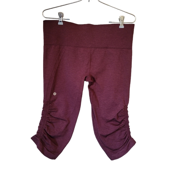 lululemon athletica Pants - Lululemon Flow and Go Ruched Crop Leggings Mulberry Heathered Burgundy Size 10